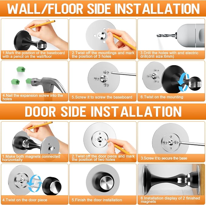 Crosize Magnetic Door Stoppers 4 Pack, Stainless Steel Door Catch - Image 6