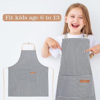 2 Pack Stripes Kids Apron, Kids Cooking Aprons - Image 4