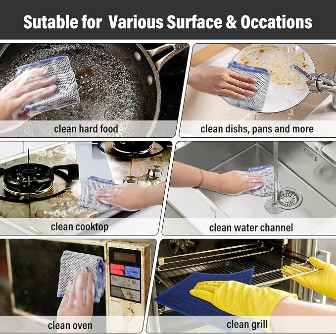 Dish Rags for Washing Dishes 8 Pack Multipurpose Wire Miracle Cleaning Coths - Image 5
