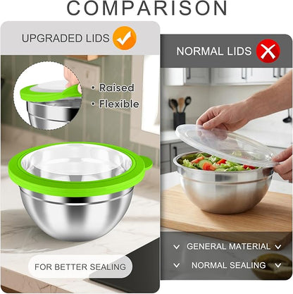 HaWare Mixing Bowls with Airtight Clear Lids, 6-Piece Stainless Steel Strong - Image 4