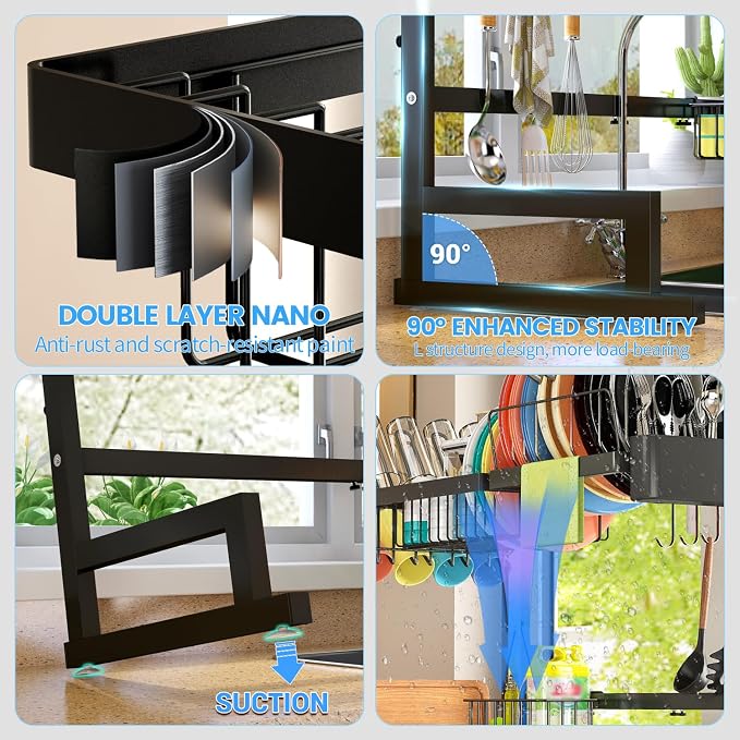 Over Sink Dish Drying Rack Snap-On Design Large Dish Draine Storage Counter - Image 4