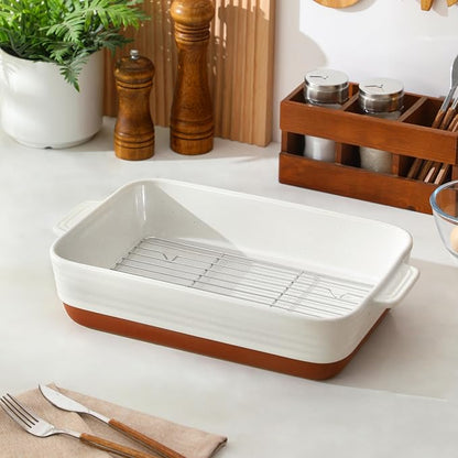 MALACASA Baking Dish with Rack, 4.8 Qt Ceramic Roasting Pan with Stainless - Image 8
