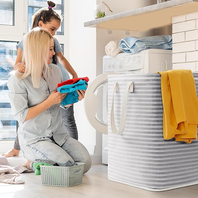 Lifewit 2 Pack Laundry Hamper Large Collapsible Laundry Baskets, Freestanding Waterproof Clothes Hamper with Easy Carry Handles in Laundry Room Bedroom Bathroom College Dorm for Adults, Grey, 2 x 90L