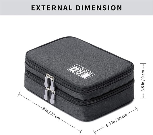 MIRLEWAIY Travel Cords Organizer Case Double-Layer Electronic Accessories Carrying Bag for Charger Cables Adapter USB Sticks Leads Memory Cards, Black