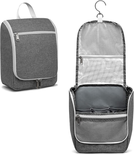 Della Gao Travel Hanging Toiletry bag for Men & Women, Water-resistant Sturdy Nylon Toiletries Organizer for Cosmetics, Makeup Brushes, Shaving Tools, Bathroom Bag, Grey