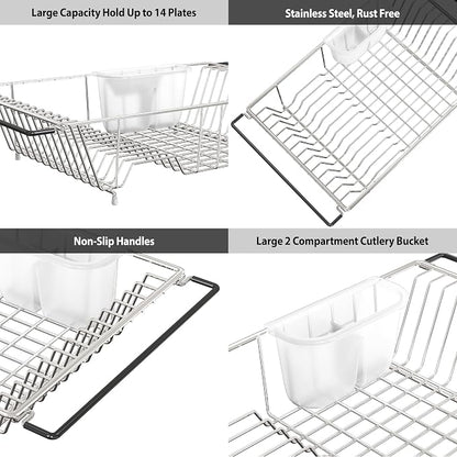 SIMPLE HOUSEWARE Large Over Sink Counter Top Stainless Steel Dish Drainer - Image 3