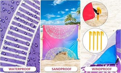 WIWIGO Beach Blanket Waterproof Sandproof Beach Mat 79" X 83"/10'x9'for 2-8 - Image 3