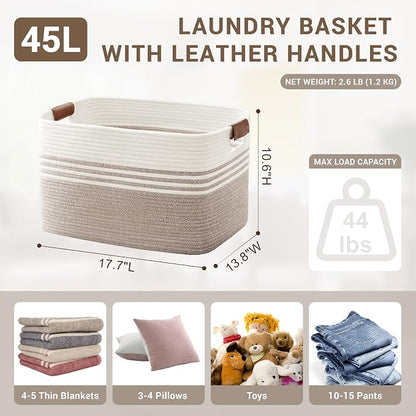 45L Small Laundry Basket with Leather Handles - Image 2