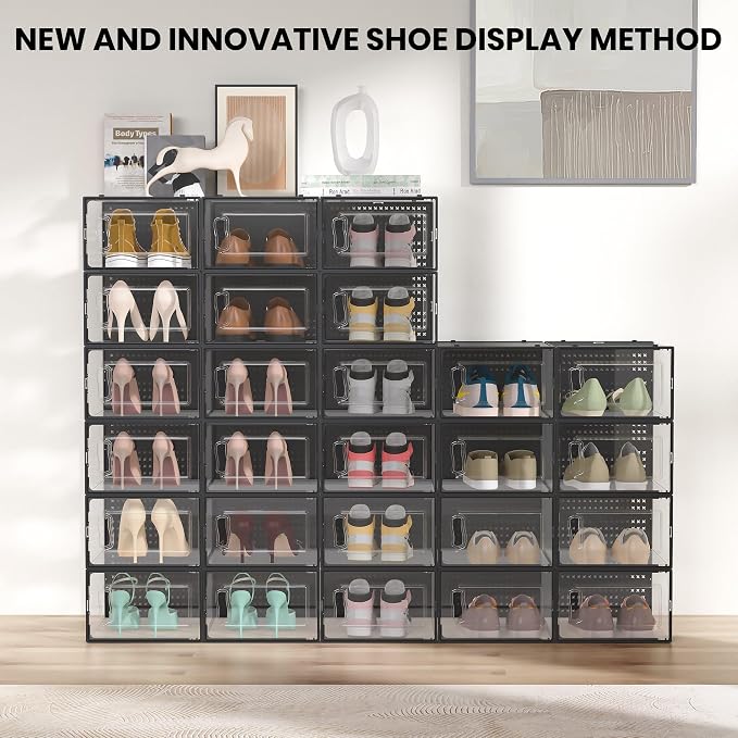 12 Pack XX-Large Modular Clear Plastic Stackable Shoe Storage Organizer - Image 2