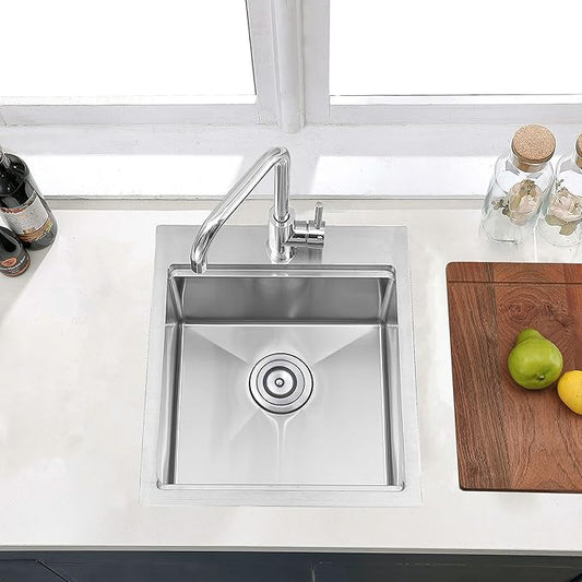 COMLLEN 17x19 Inch Drop in Bar Sink, Outdoor Sink 304 Stainless Steel Kitchen Workstation, 16 Gauge 9 Inch Deep Brushed Nickel, RV Laundry Utility Kitchen Sinks with Cutting Board Grid Drain