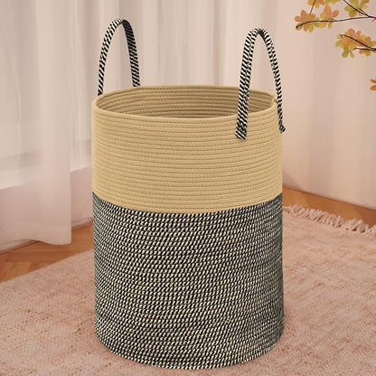 Large Woven Laundry Basket Hamper, 100L Cotton Rope Storage Bin by JMvicyroam