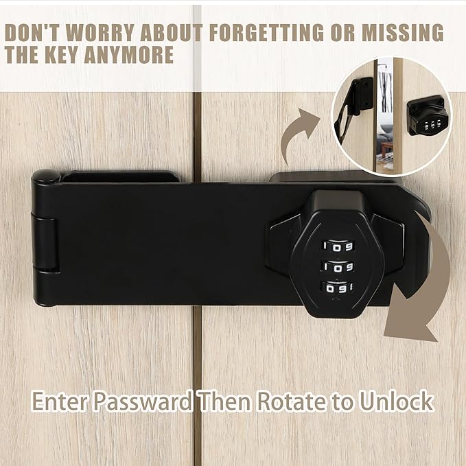 Password Rotary Hasp Locks, Digit Combination Lock Door Security Slide Latch Door Lock for Drawers, File Cabinets, Cabinets, Interior Doors, Barns, Garage Doors, Fence (5 Inch)