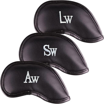 Premium Magnetic Leather Iron and Wedge Golf Club Head Covers | Set of 10 | by AllTeedUp