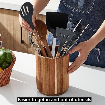 Acacia Wood Utensil Holder for Kitchen Counter, 360° Rotating 7.2" Wooden - Image 5