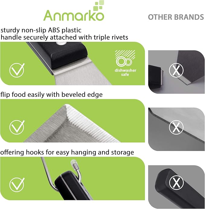 Stainless Steel Spatula Set - Heavy Duty Spatula and Scraper - Great for Cast Iron Griddle BBQ Flat Top Grill - Commercial Grade