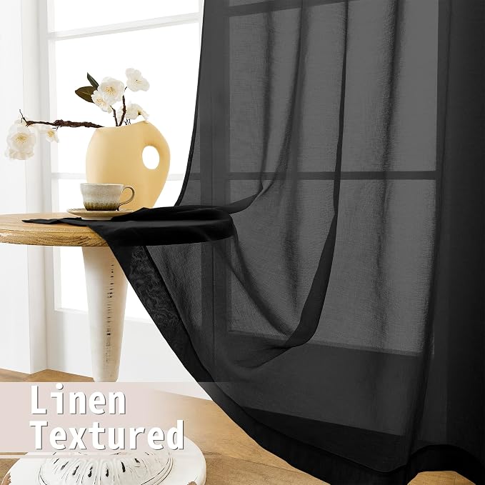 Tollpiz Short Sheer Curtains Closet Linen Textured Curtains Sheer Doorway Light - Image 4
