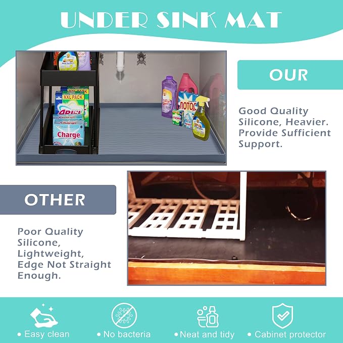 URMONA Waterproof Silicone Under Sink Mat 34'' x 22'' Shelf Liner - Image 5