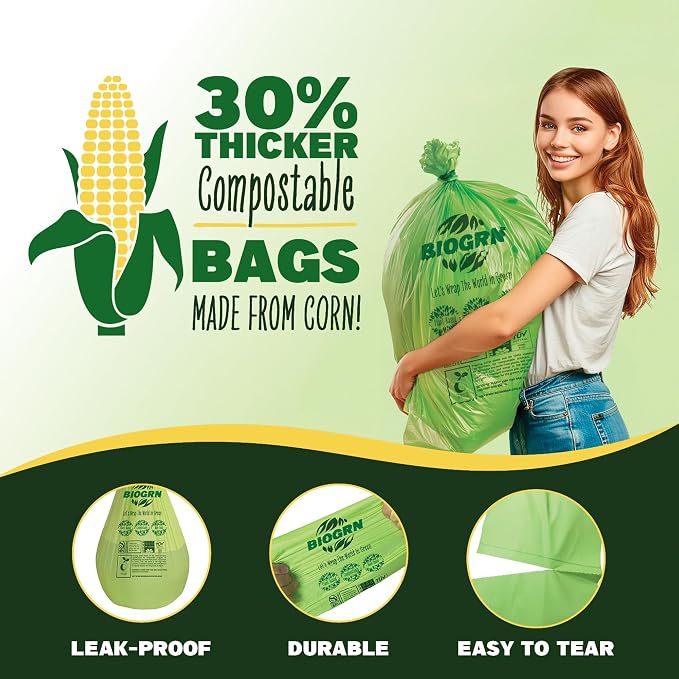 30-33 Gallon Compostable Trash Bags Flat-Top 30 Bags Heavy Duty1.57 Mil - Image 4