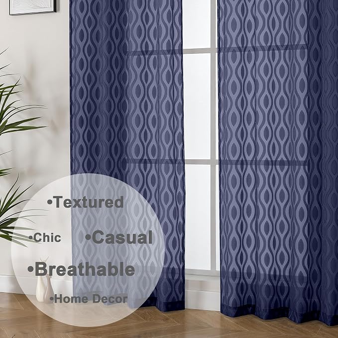 Aiyufeng Blue Sheer Curtains 54 Inch Length 2 Panels, Soft Lightweight Clip - Image 8