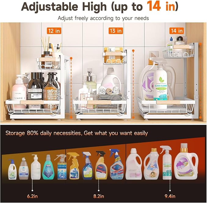 Sevenblue 2 Packs Under Sink Organizer, Height Adjustable 2 Tier Under Kitchen - Image 3