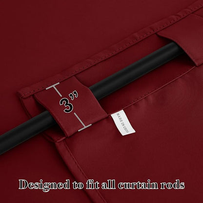 RYB HOME Living Room Curtains 63 inch Length, Burgundy Red, 2 Panels - Image 2