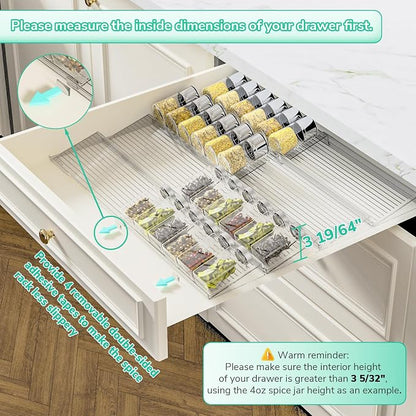 AMBIRD Spice Drawer Organizer, 4 Tier-2 Set Clear Spice Rack Tray Expandable - Image 3