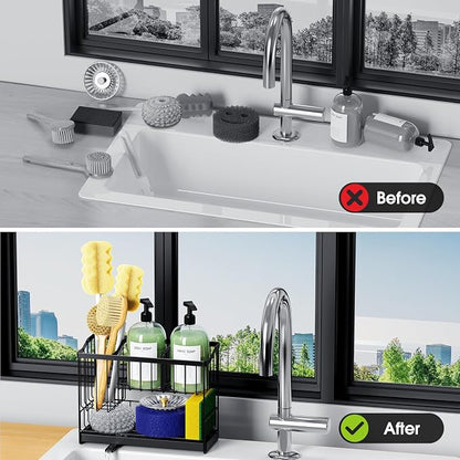 Kitchen Sink Caddy, 2-Tier Self-Draining Sponge & Dish Brush Holder, Rustproof - Image 5