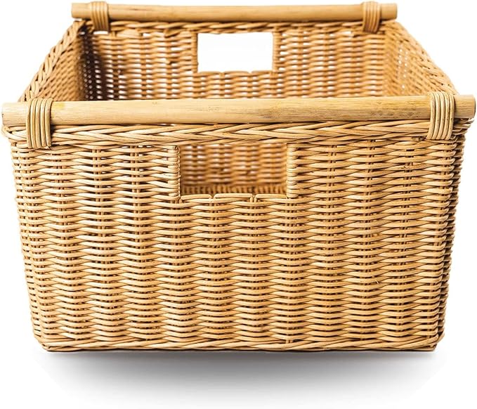 The Basket Lady Deep Pole Handle Wicker Storage Basket, 15 in L x 15.5 in W x - Image 3
