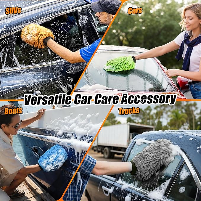 4 Pack Car Wash Mitt Microfiber, Premium Chenille Microfiber Wash Car Mitts - Image 7