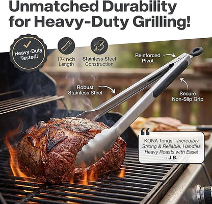 Kona Premium Stainless-Steel Locking Grill Tongs 17 inch, Heavy Duty Tongs - Image 4