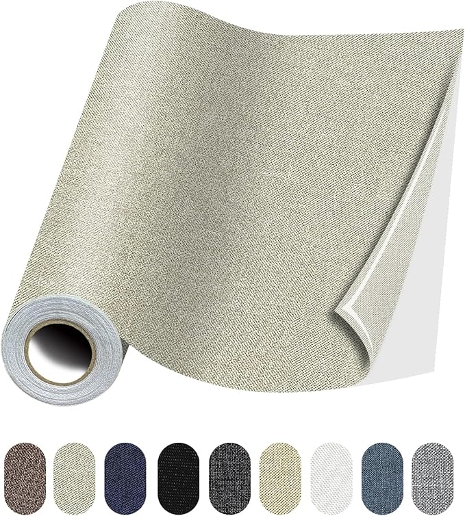 Fabric Repair Patches, 17X158 Inch Linen Repair Tape Self-Adhesive Fabric Patches Durable, DIY Large Linen Tape for Sofa, Couches, Furniture, Chair, Clothing （17X158 Inch, Beige）