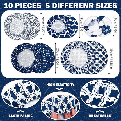 Patelai 10 Pcs Bowl Covers Reusable in 5 Size Stretch Cloth Fabric Elastic Food - Image 2