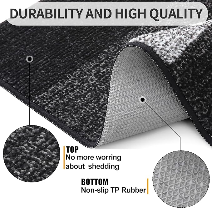 Kitinjoy Indoor Outdoor Door Mat, 32x20 Non-Slip Absorbent Dirt Trapper, Low-Profile Washable Inside Entrance Front Floor Mat, Sturdy Soft Entry Doormats for Entryway, Black