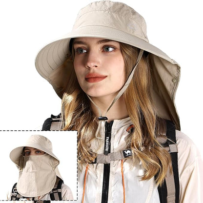 Rosoz Sun Hat for Men Women with Neck Flap,Wide Brim UPF50+ Fishing Hat with Detachable Face Cover Outdoor Sun Protection Hat