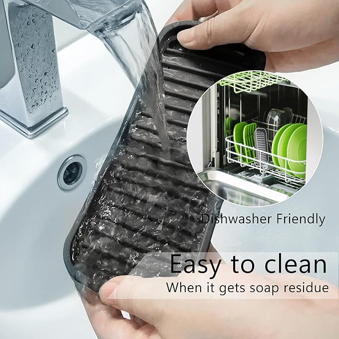 Silicone Sponge Holder Kitchen Sink Organizer Tray Dish Caddy Soap Dispenser, Scrubber Spoon Holder, Dishwashing Accessories (Black, 2 Pack)