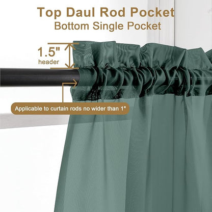 Chyhomenyc Hunter Green Sheer Curtains 63 Inch Length 2 Panels, Rod Pocket - Image 2