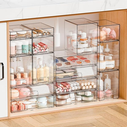 Yieach 2 Pack Clear Stackable Storage Drawers, 4.4'' Tall Acrylic Drawer - Image 7