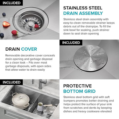 KRAUS Kore Workstation 30-inch Undermount 16 Gauge Stainless Steel Kitchen Sink, Double Bowl Kitchen Sink with Accessories, KWU112-30