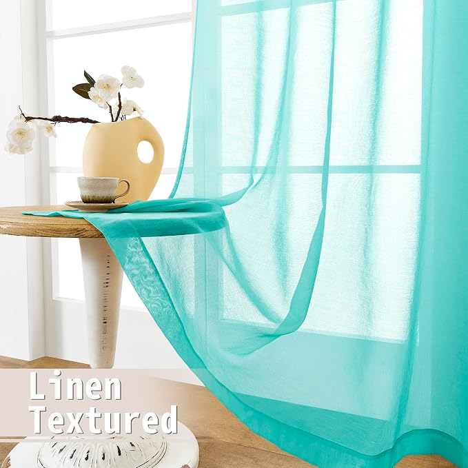 Tollpiz Short Sheer Door Curtains Closet Linen Textured Curtains Sheer Doorway - Image 4