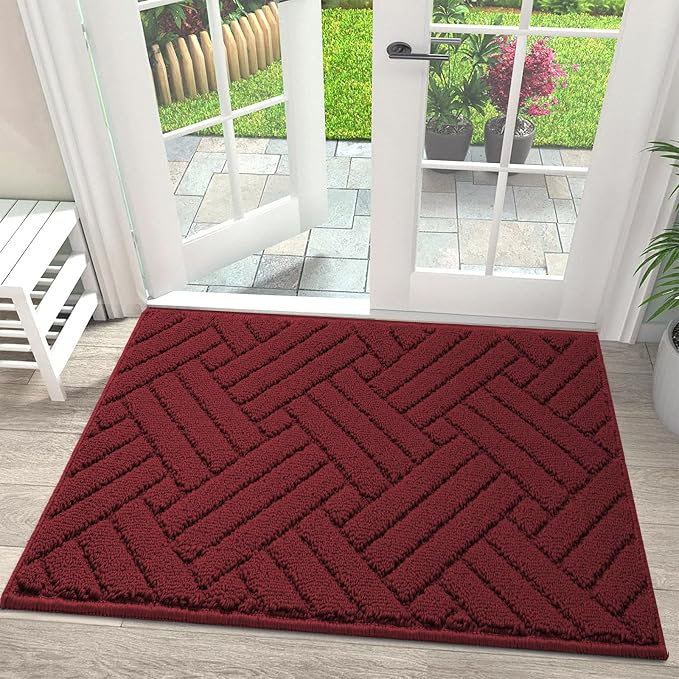 Door Mat Indoor Doormat, Entryway Rug Red Door Mats Non-Slip Rubber Backing by JEEDOVIA