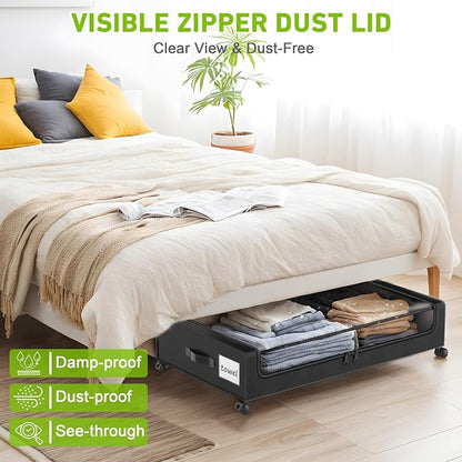 Under Bed Storage with Wheels, Underbed Storage Bins, XXL 60L Rolling Metal - Image 7
