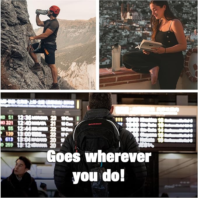 Vapur Collapsible Water Bottle With Carabiner, Compact Bottle Folds Flat For Hydration On The Go, Ideal for Traveling, Hiking or Camping, 34 Ounce, Grey & Teal, Pack of 1