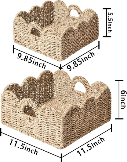 Scalloped Basket 2 Pack Wicker & Rattan Storage - Image 5