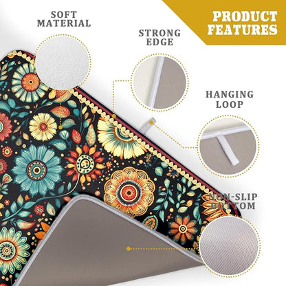 Boho Floral Dish Drying Mat for Kitchen Counter Absorbent Microfiber Flowers - Image 4