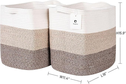Tall Storage Bins for Clothes Fabric Cotton Rope Storage Baskets - Image 4