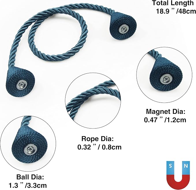 4 Pack Magnetic Curtain Tiebacks Rope Modern Handmade Curtain Tie Backs - Image 3