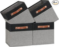 Temary 11 x 11 Cube Storage Bins Fabric Storage Cubes for Shelf, Closet, 4 Pack Cube Basket for Clothes, Storage Cube Bins with Leather Handles(Black&Grey)