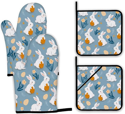 Easter Oven Mitts and Pot Holders Set, Cute Rabbit Kitchen Decor Heat Resistant by Unknown