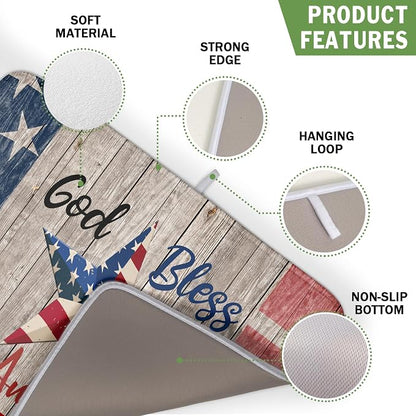 Kawani 4th of July Dish Drying Mat 16x18 Inch Patriotic God Bless America - Image 3