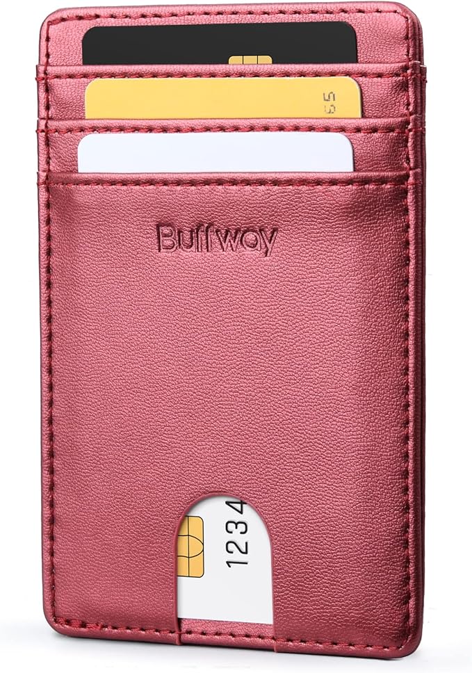 Buffway Mens Slim Wallet, Minimalist Thin Front Pocket Leather Credit Card Holder with RFID Blocking for Work Travel